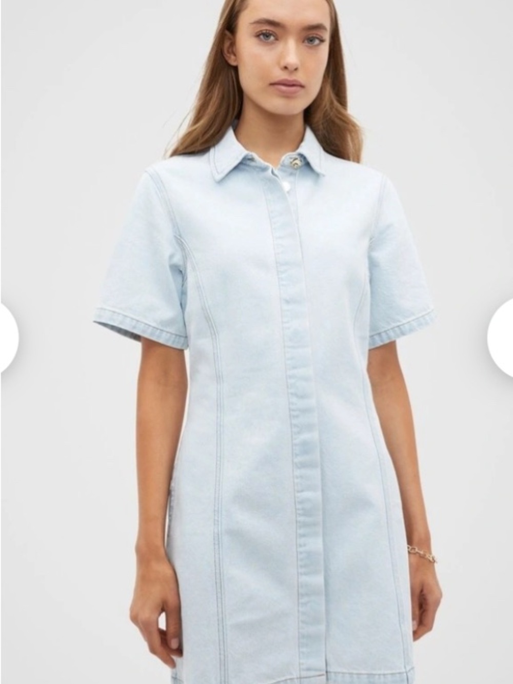 Seed Heritage Light Blue Short Sleeve Button Front Denim Shirt Mini Dress